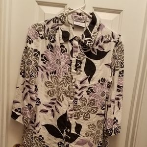 Cotton 3/4 sleeve button front blouse